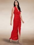 HotSquash V-Neck Ruched Maxi Dress, Red