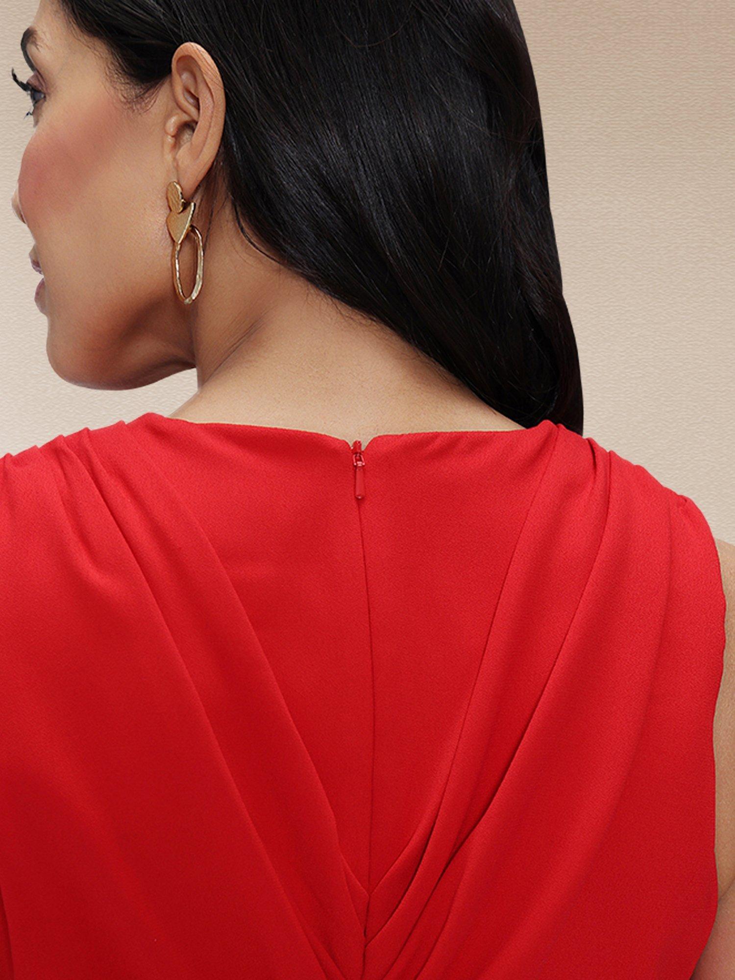 Product image 4 of 7, which shows HotSquash V-Neck Ruched Maxi Dress, Red, 8
