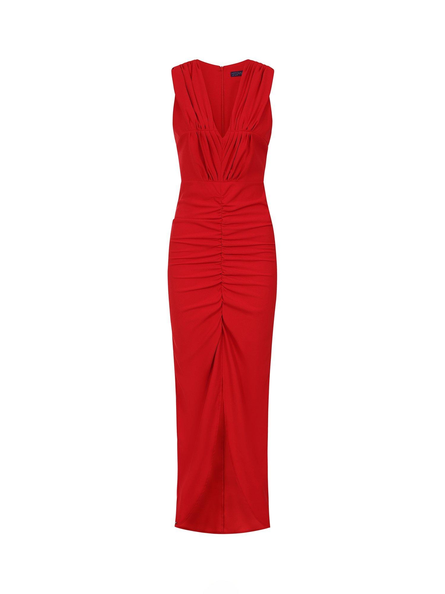Product image 6 of 7, which shows HotSquash V-Neck Ruched Maxi Dress, Red, 8