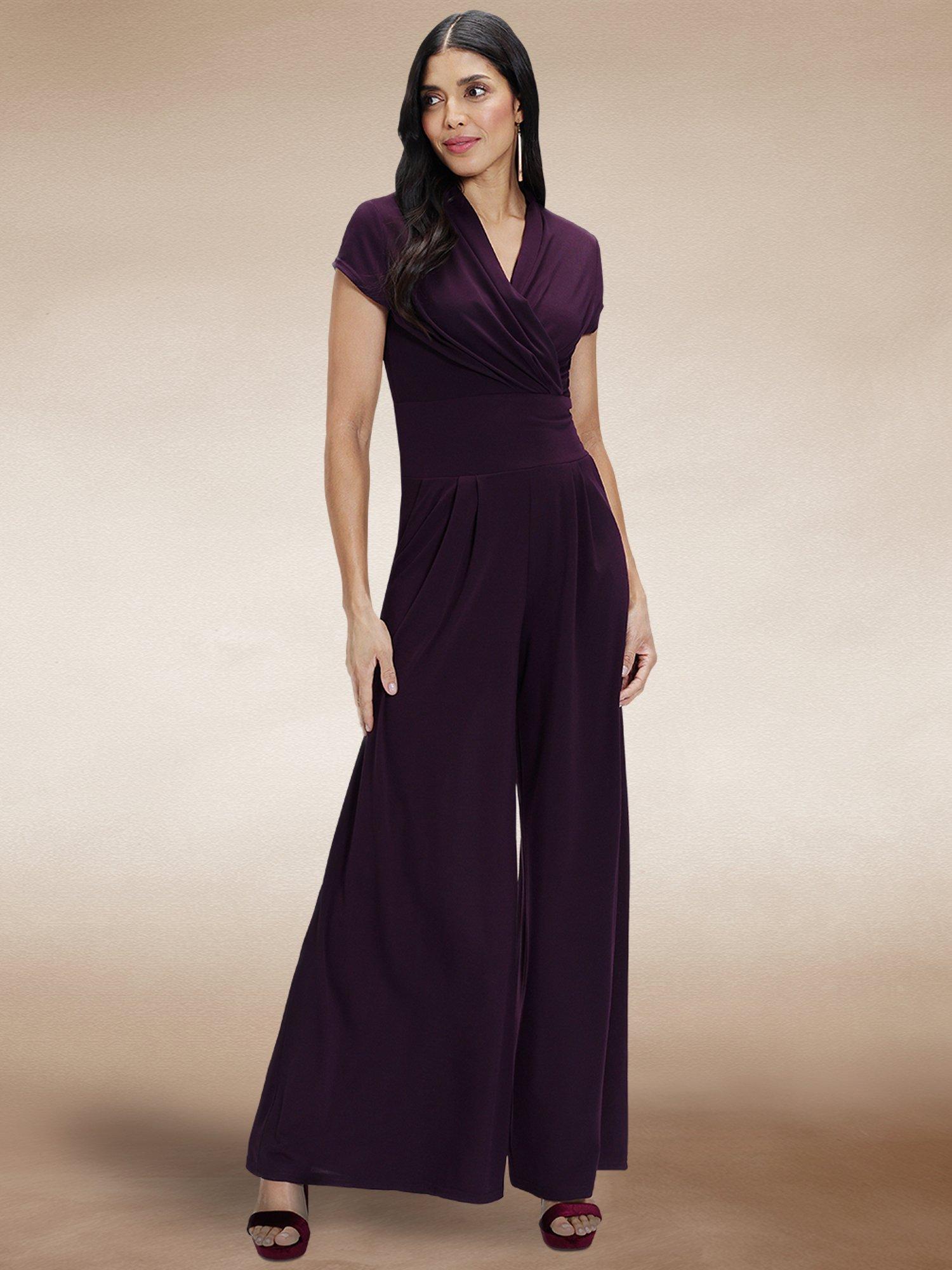 Product image 1 of 6, which shows HotSquash Cap Sleeve Wide Leg Jumpsuit, Damson, 8