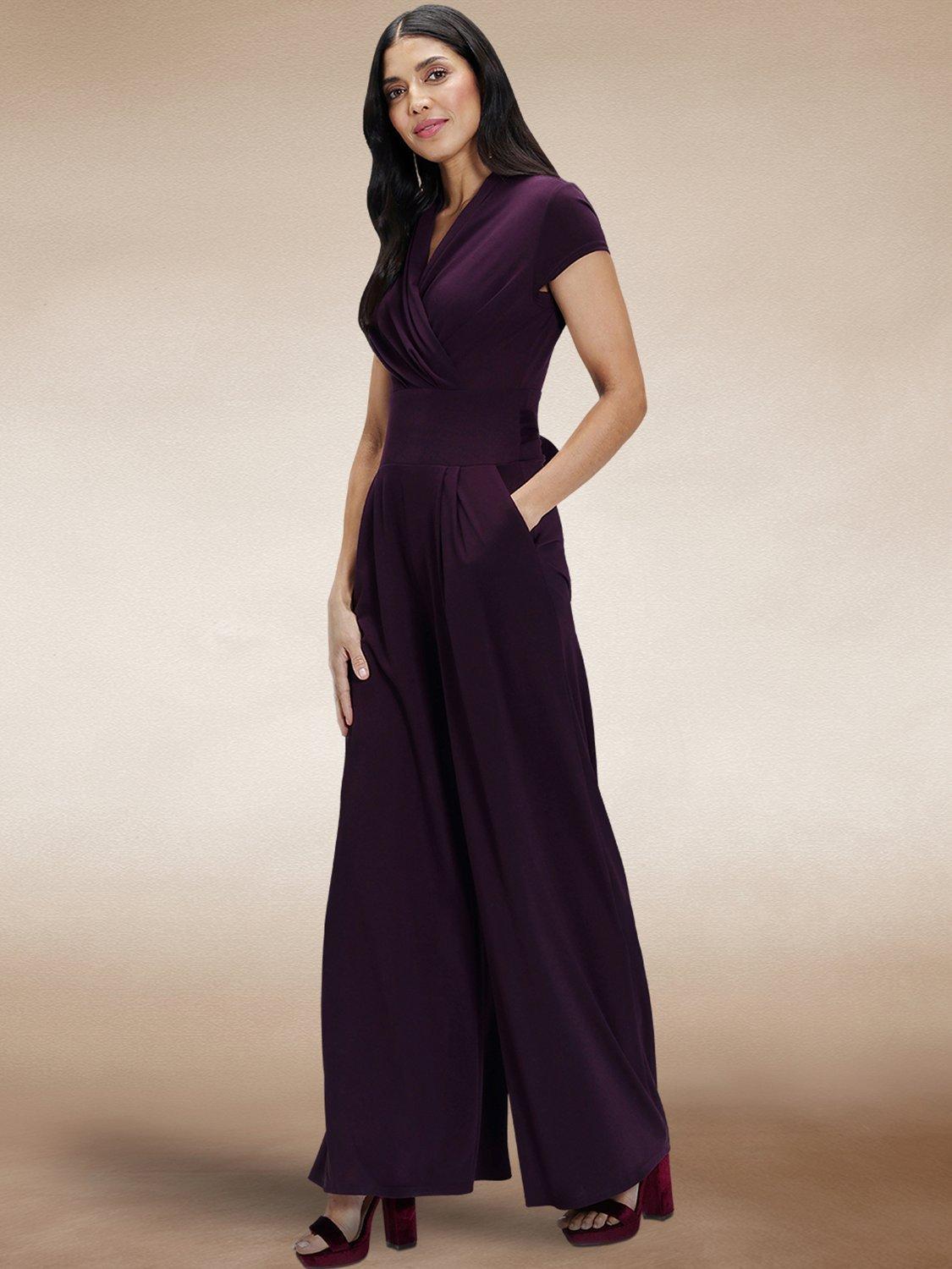 Product image 2 of 6, which shows HotSquash Cap Sleeve Wide Leg Jumpsuit, Damson, 8
