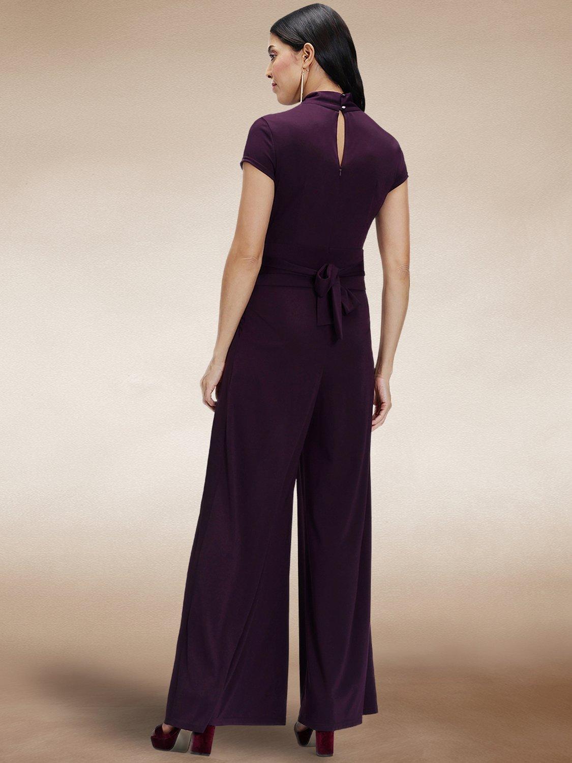Product image 4 of 6, which shows HotSquash Cap Sleeve Wide Leg Jumpsuit, Damson, 8