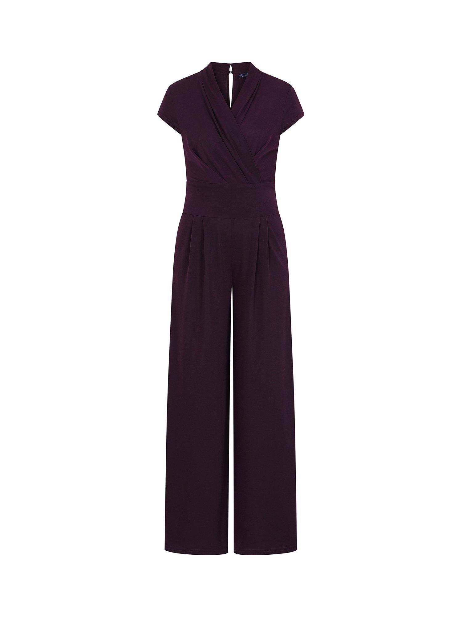 Product image 5 of 6, which shows HotSquash Cap Sleeve Wide Leg Jumpsuit, Damson, 8