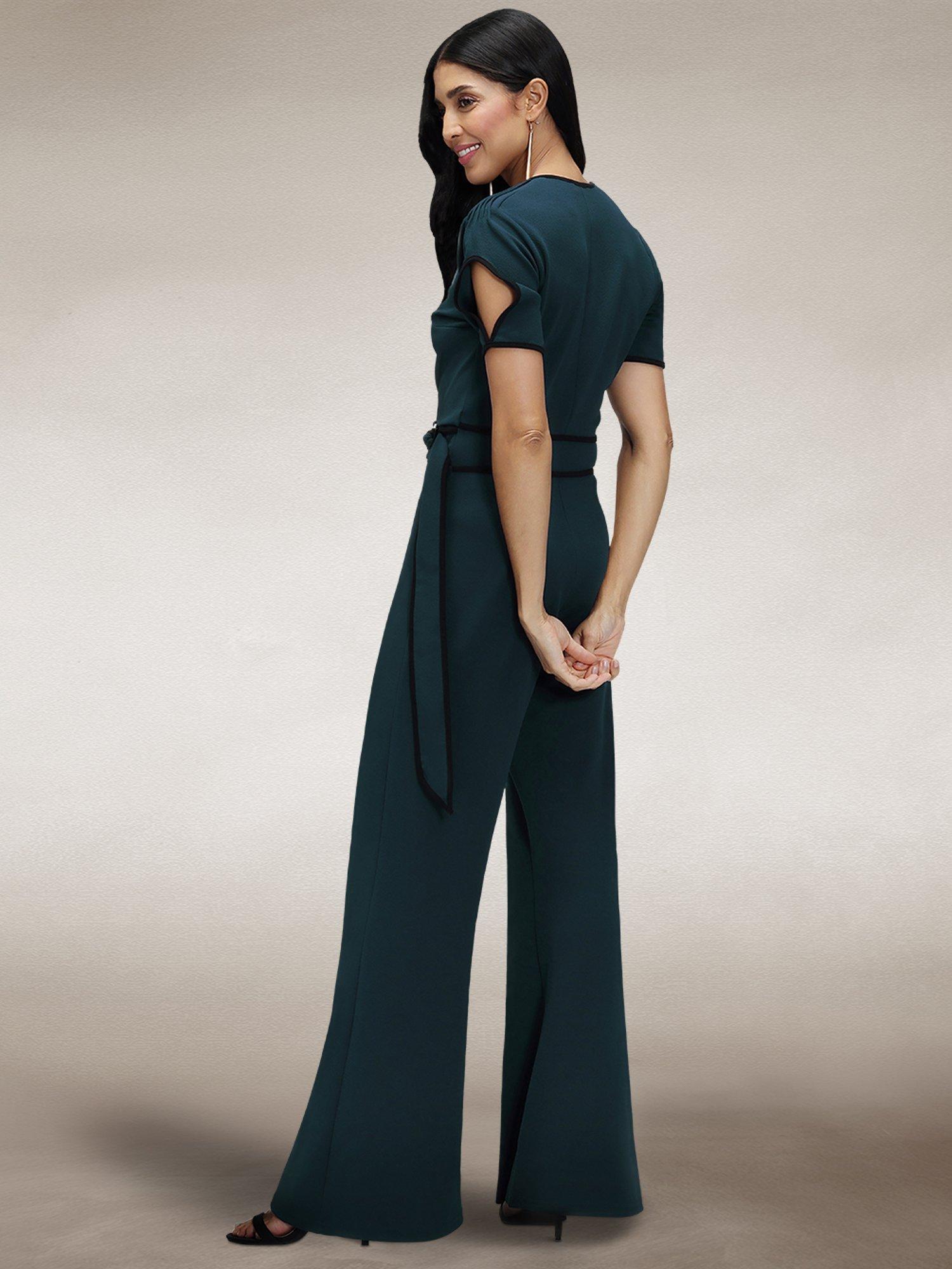 Product image 5 of 8, which shows HotSquash Contrast Piping Detail Jumpsuit, Teal, 8