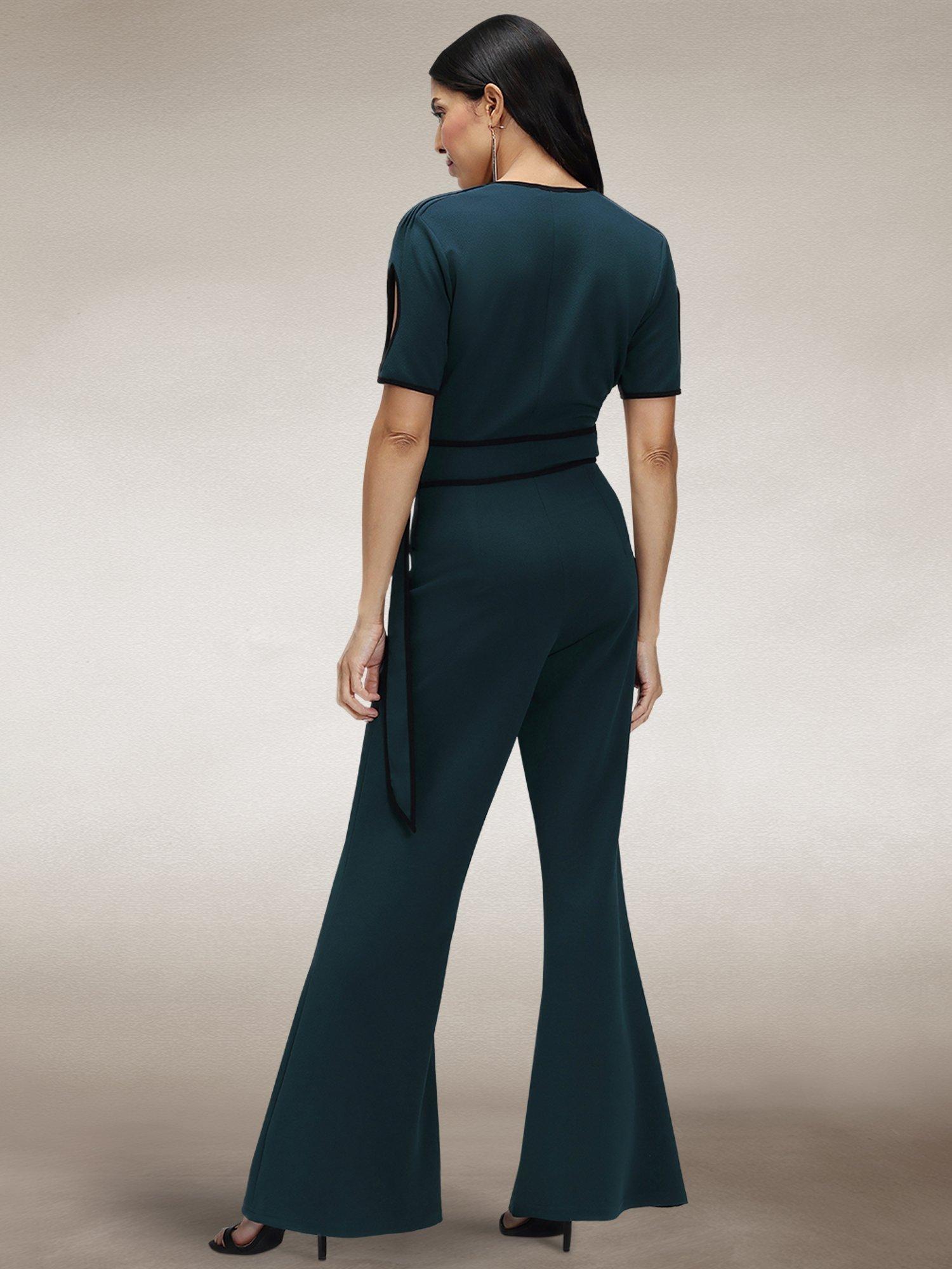 Product image 6 of 8, which shows HotSquash Contrast Piping Detail Jumpsuit, Teal, 8
