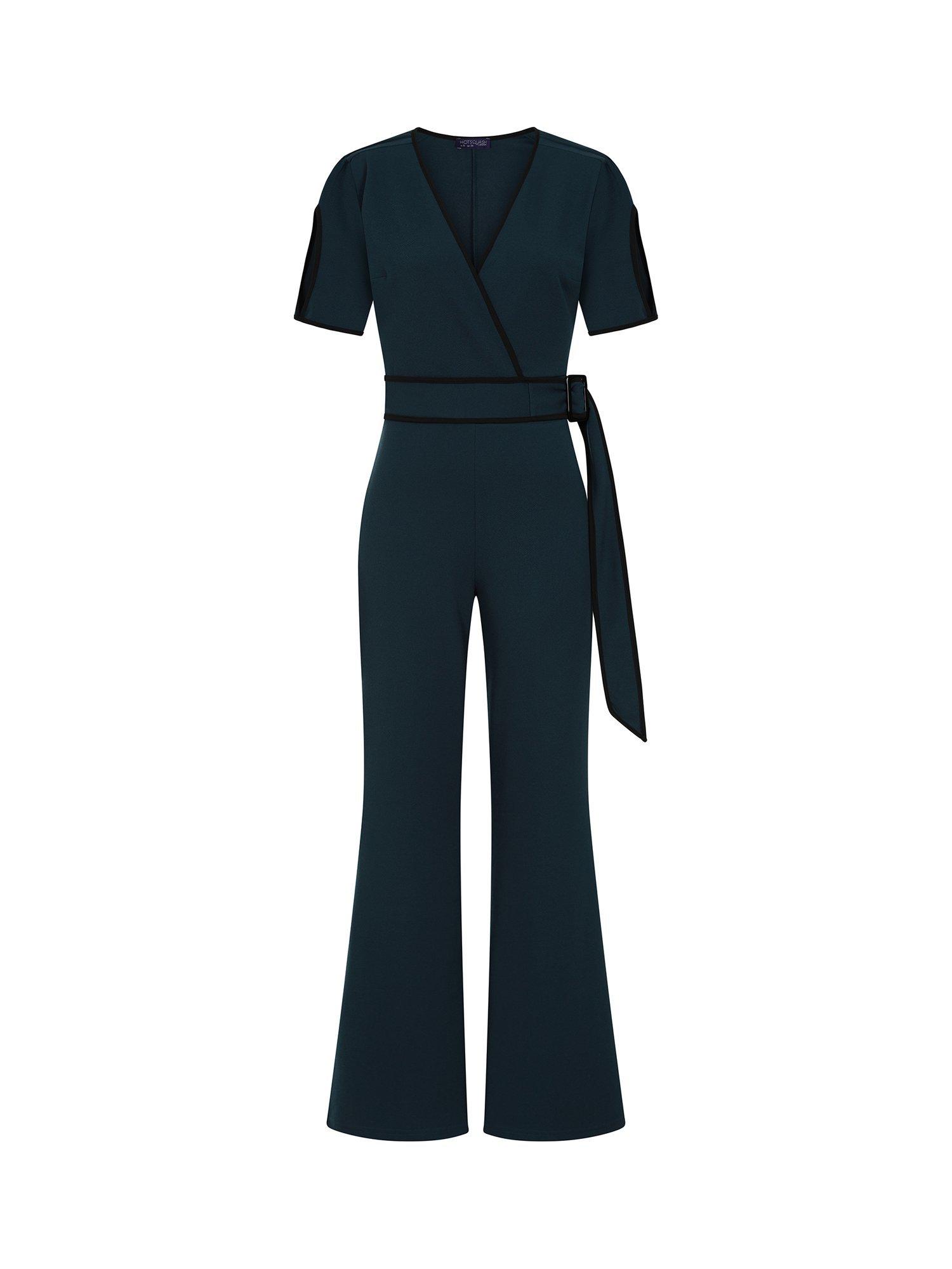 Product image 7 of 8, which shows HotSquash Contrast Piping Detail Jumpsuit, Teal, 8