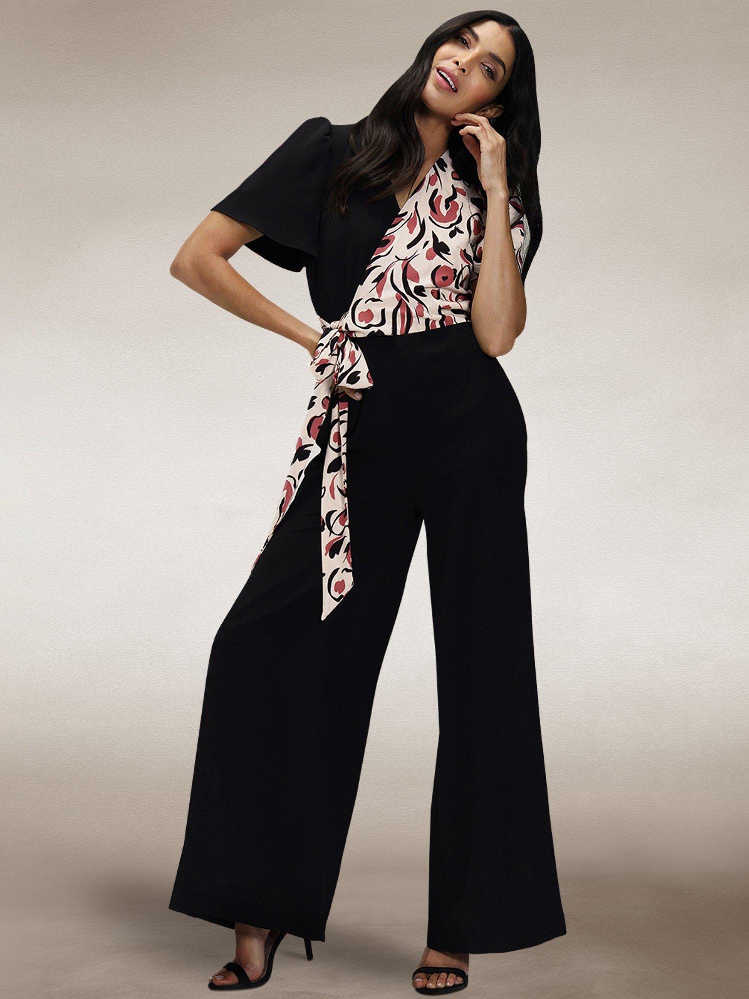 Product image 1 of 8, which shows HotSquash Overwrap Printed Jumpsuit, Cream/Pink, 8