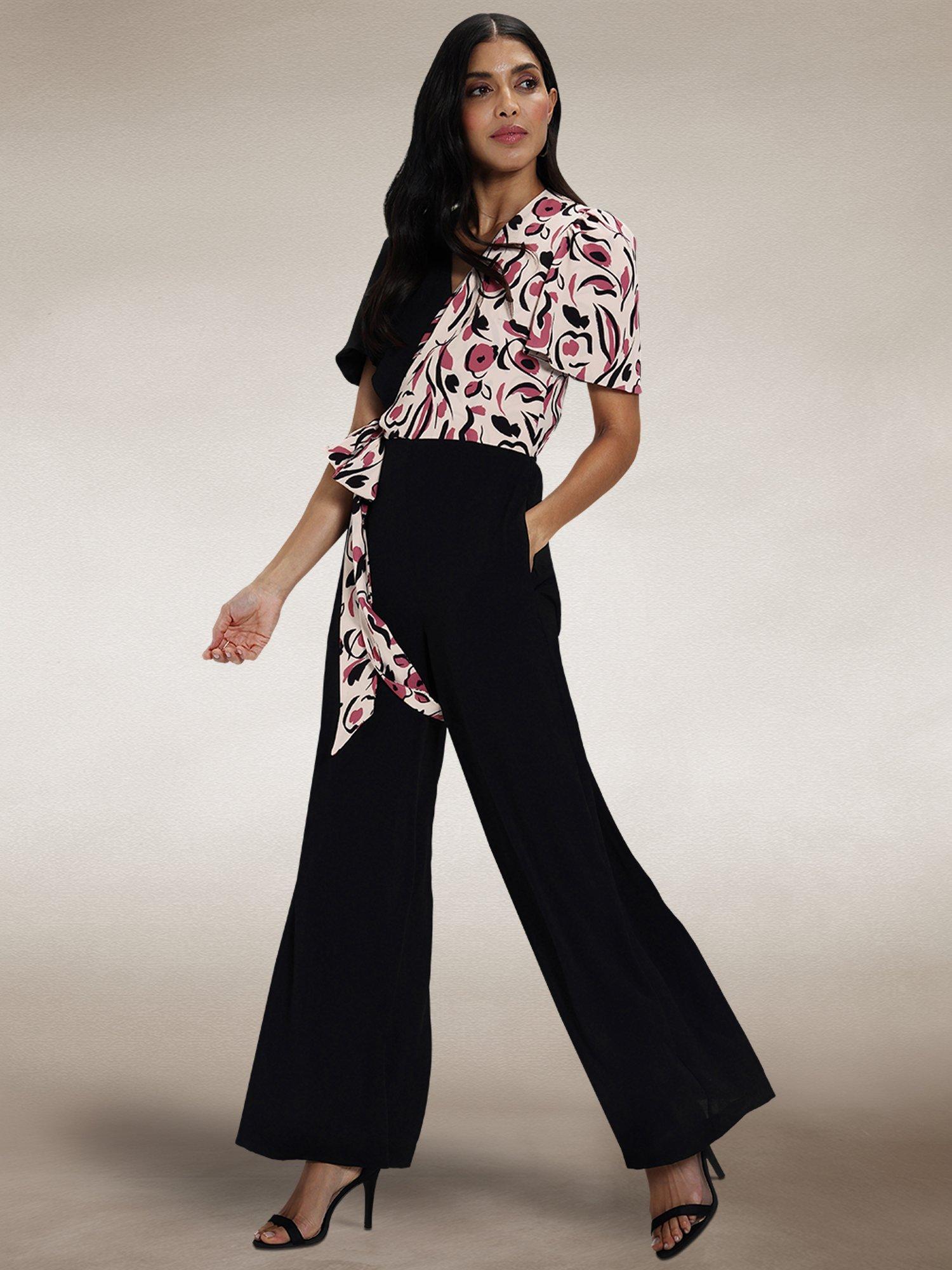 Product image 2 of 8, which shows HotSquash Overwrap Printed Jumpsuit, Cream/Pink, 8