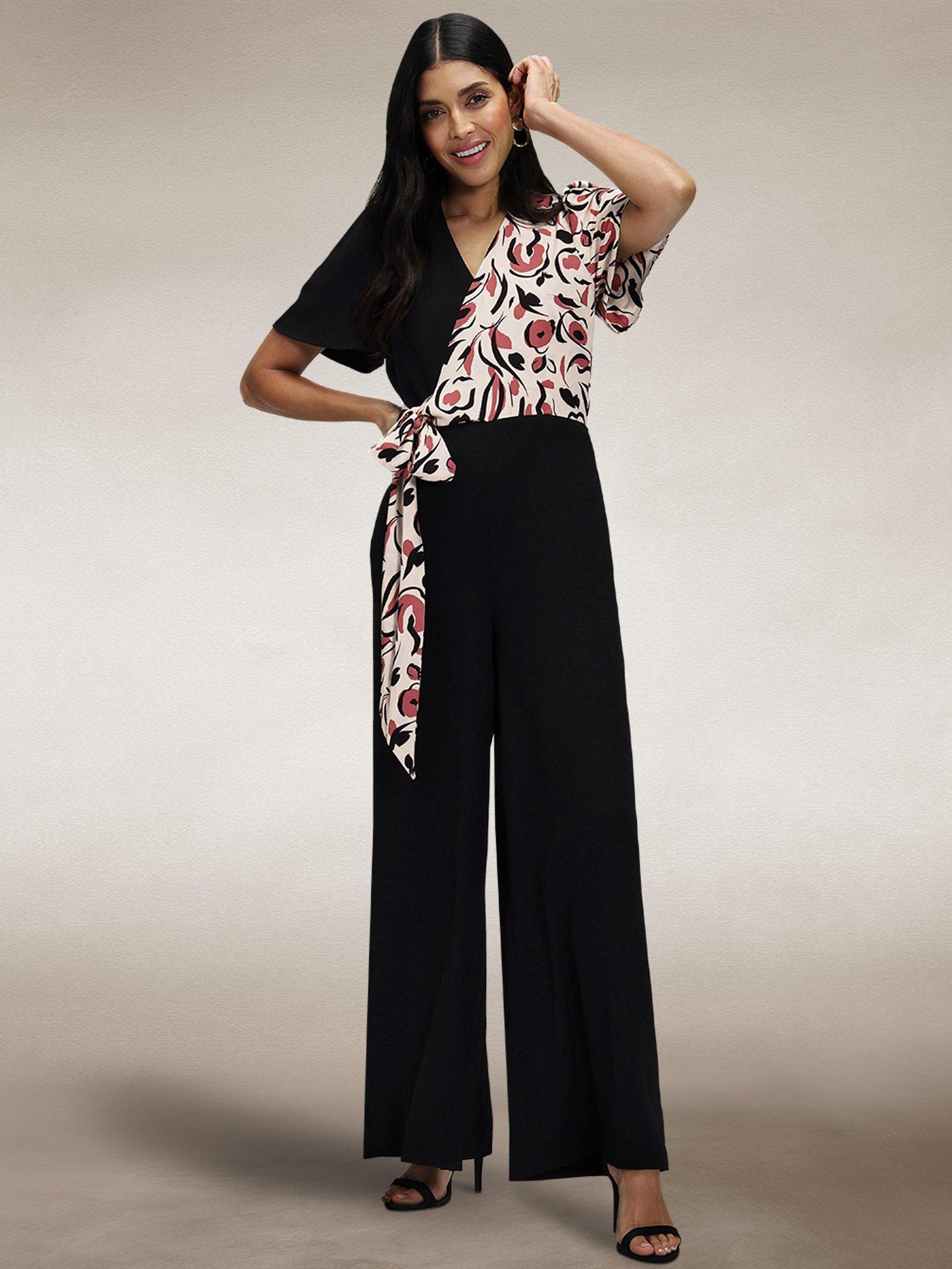 Product image 3 of 8, which shows HotSquash Overwrap Printed Jumpsuit, Cream/Pink, 8
