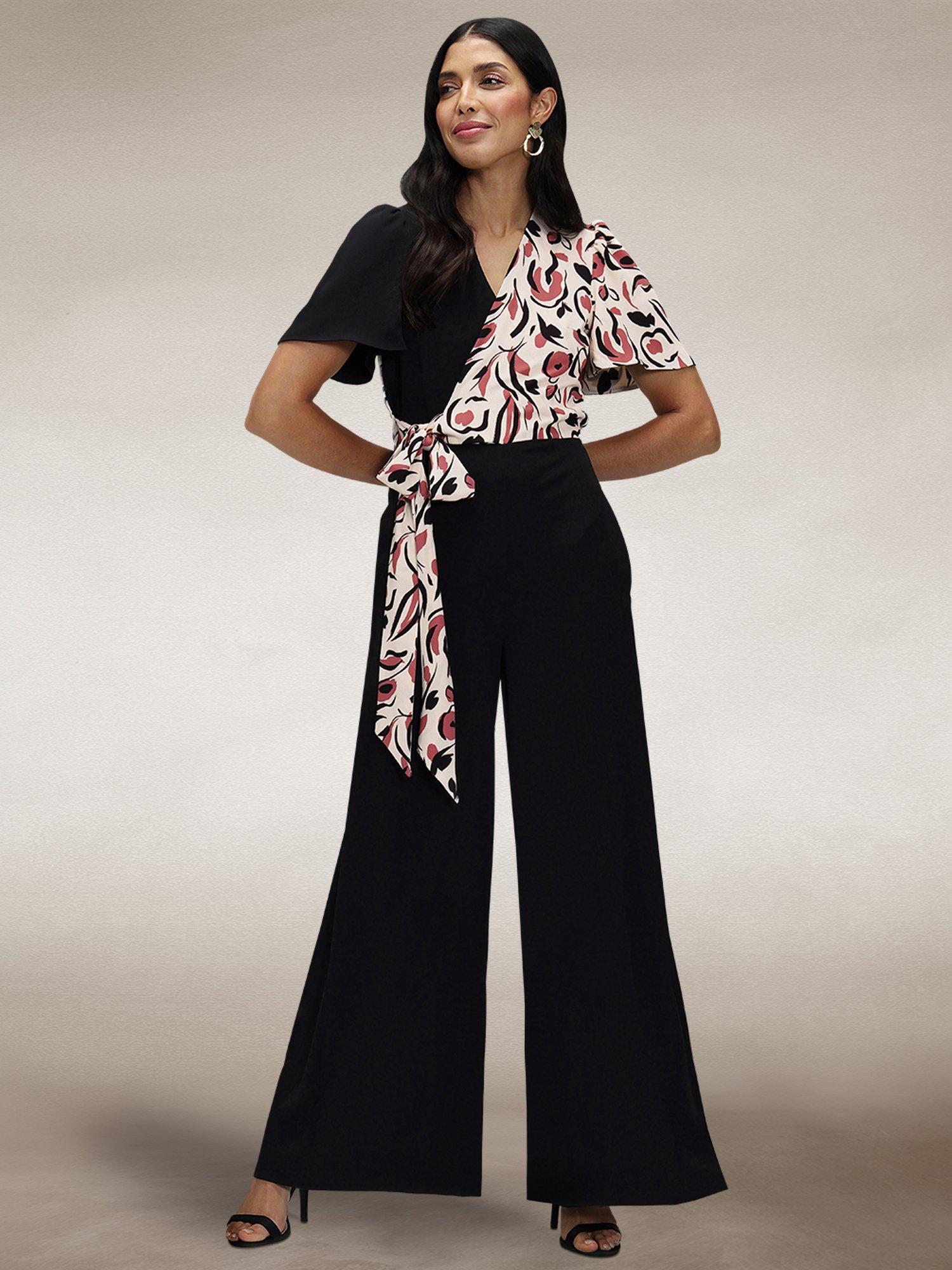 Product image 4 of 8, which shows HotSquash Overwrap Printed Jumpsuit, Cream/Pink, 8