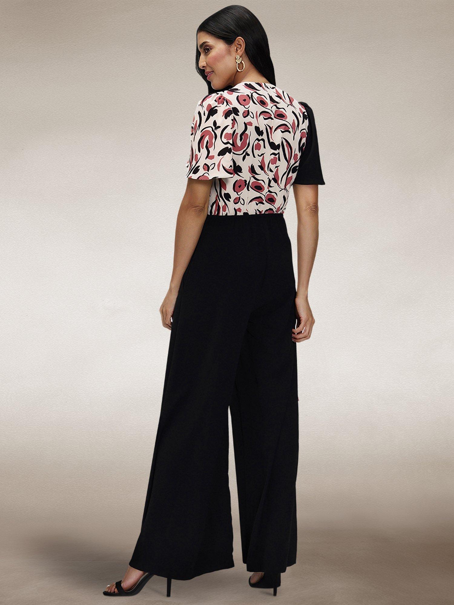 Product image 6 of 8, which shows HotSquash Overwrap Printed Jumpsuit, Cream/Pink, 8