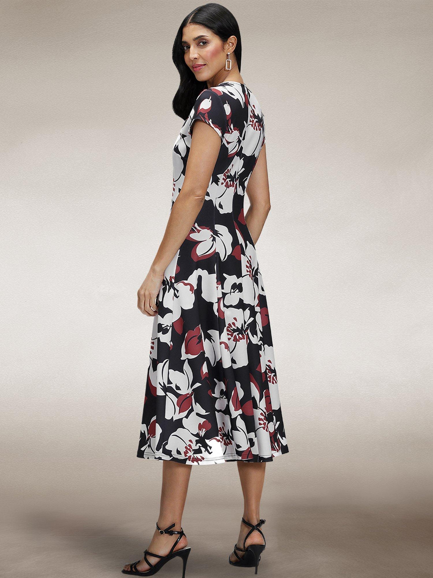 Product image 3 of 6, which shows HotSquash Floral A-Line Midi Dress, Burgundy/White, 8