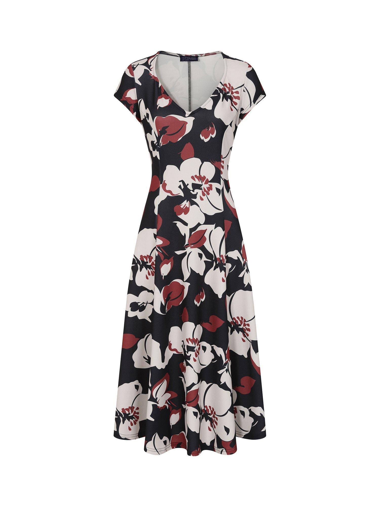 Product image 5 of 6, which shows HotSquash Floral A-Line Midi Dress, Burgundy/White, 8