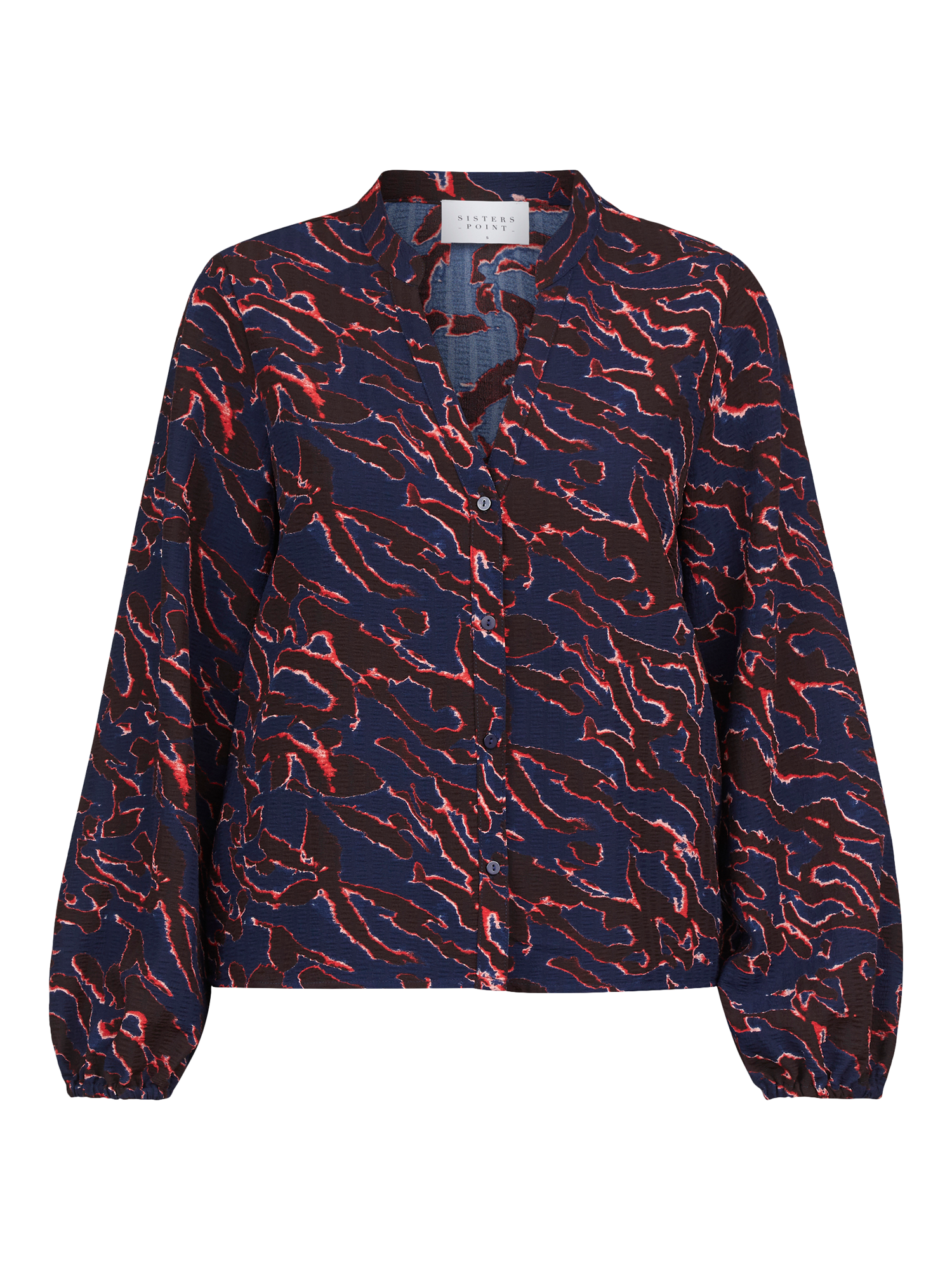 Product image 3 of 4, which shows Sisters Point Viaba Abstract Floral Shirt, Navy/Red, XS