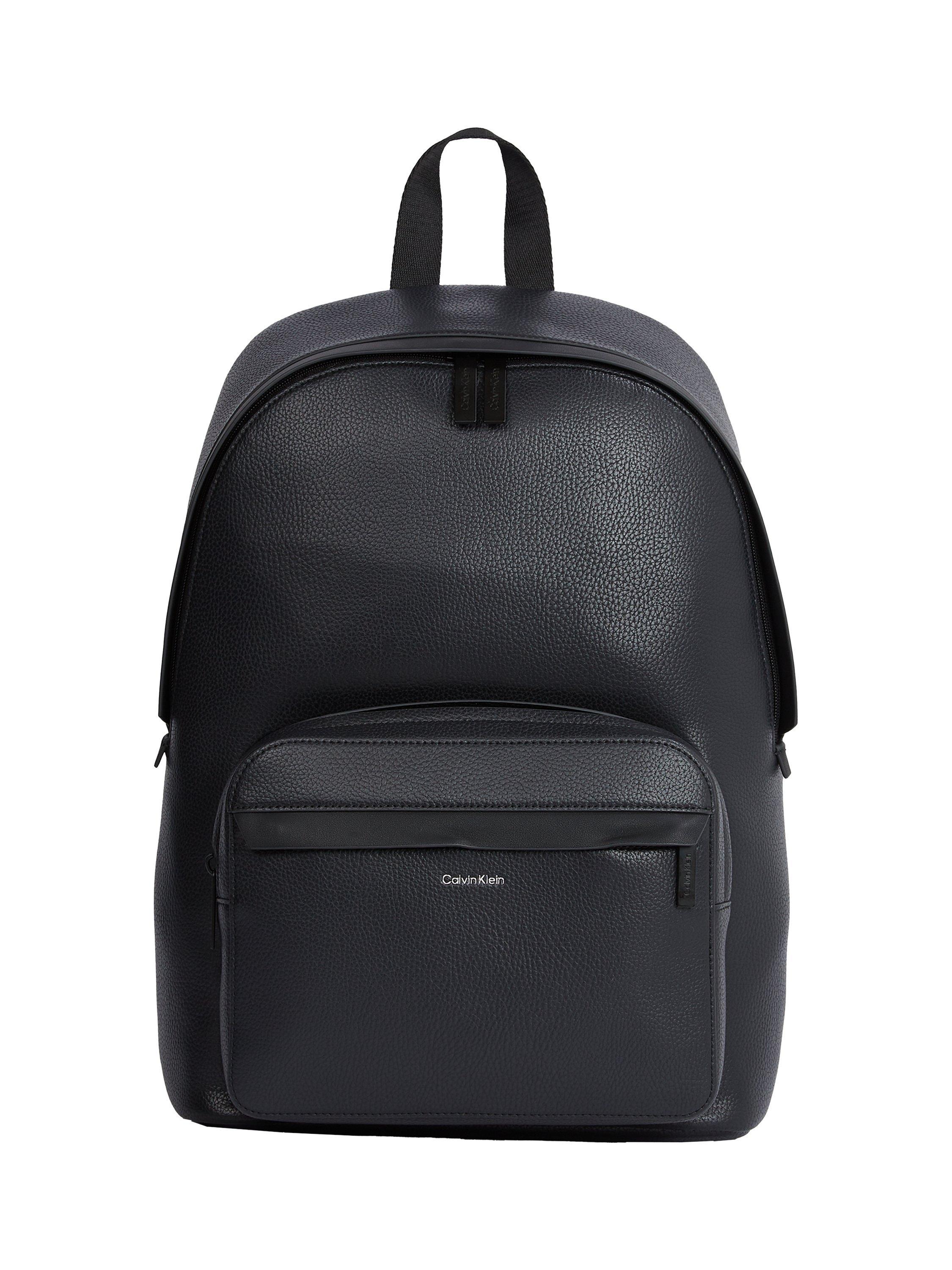 Calvin Klein Faux Leather Laptop Backpack, Black