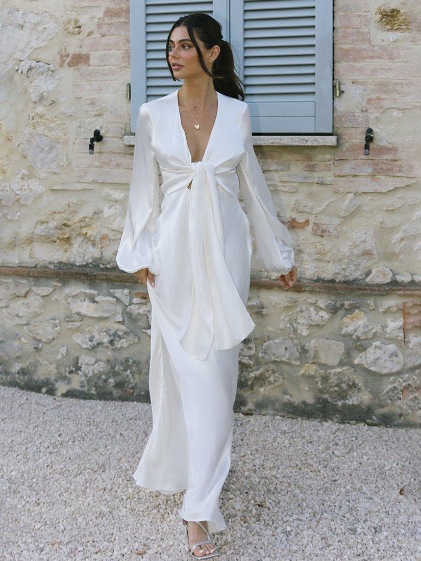 Rewritten Tina Satin Tie Front Wedding Dress, Ivory