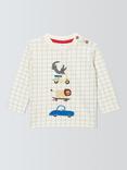 John Lewis Baby Check Embroidered Long Sleeve T-Shirt, Natural