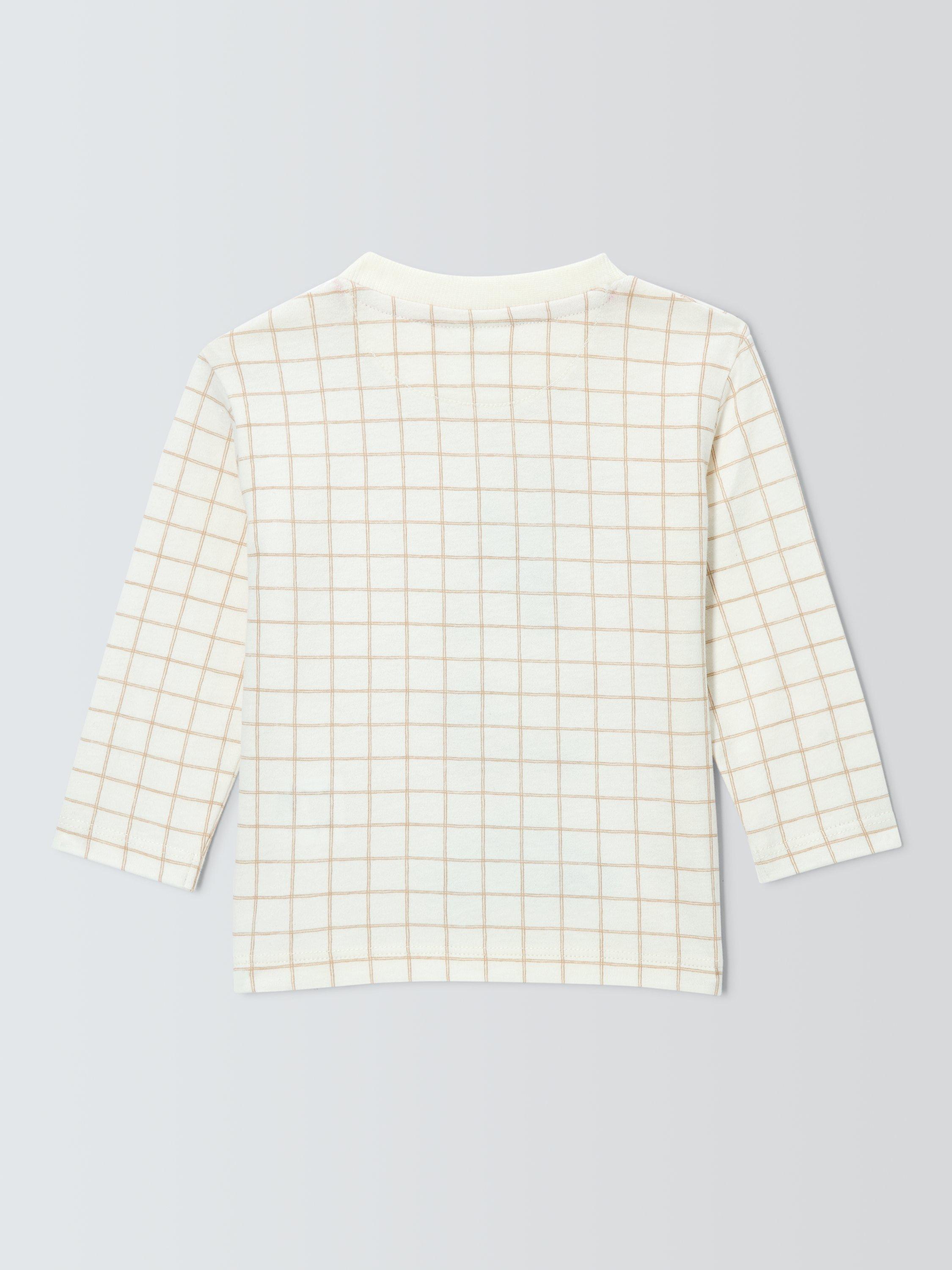 Product image 2 of 3, which shows John Lewis Baby Check Embroidered T-Shirt, Natural, 0-3 months