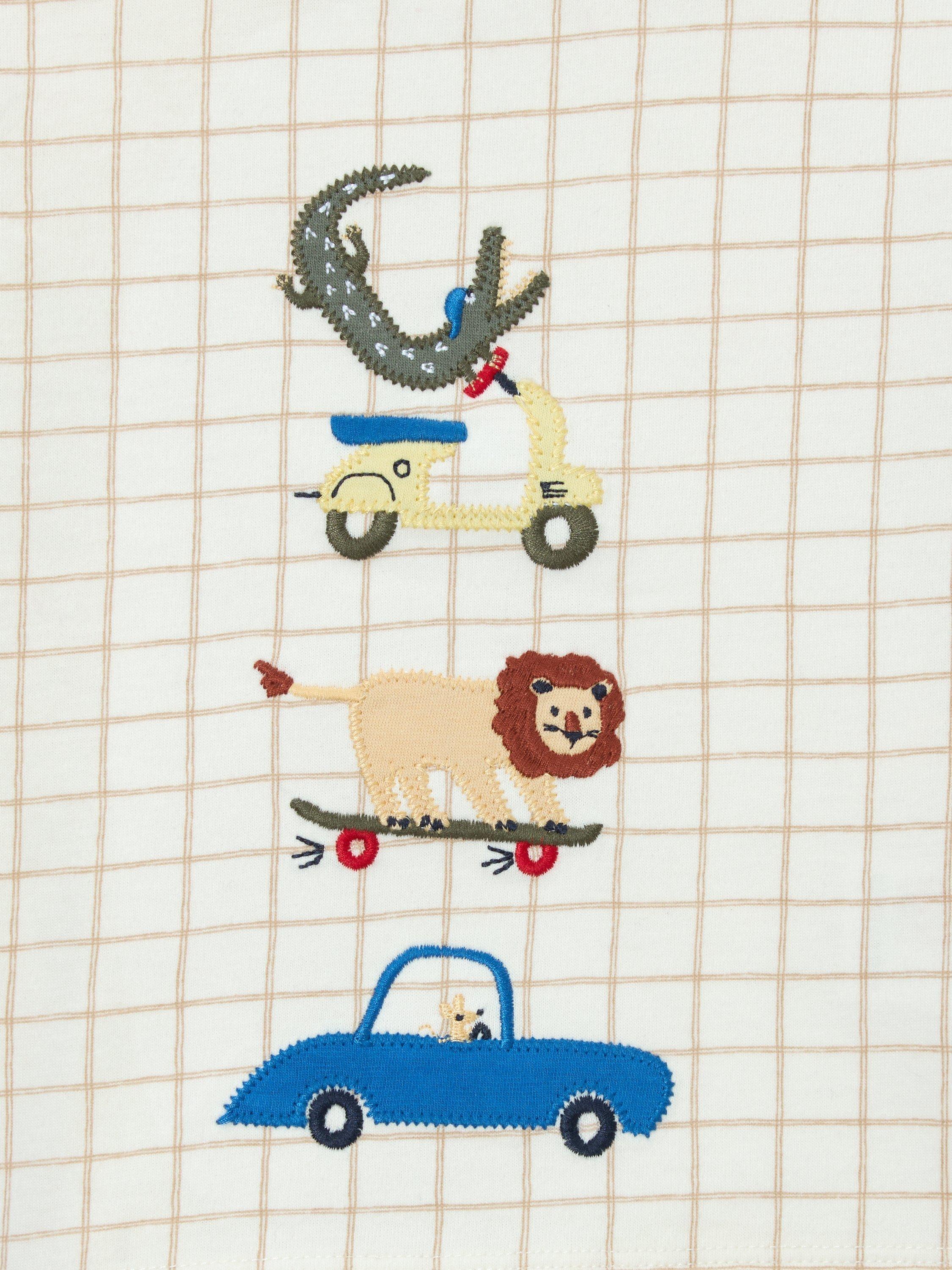 Product image 3 of 3, which shows John Lewis Baby Check Embroidered T-Shirt, Natural, 0-3 months