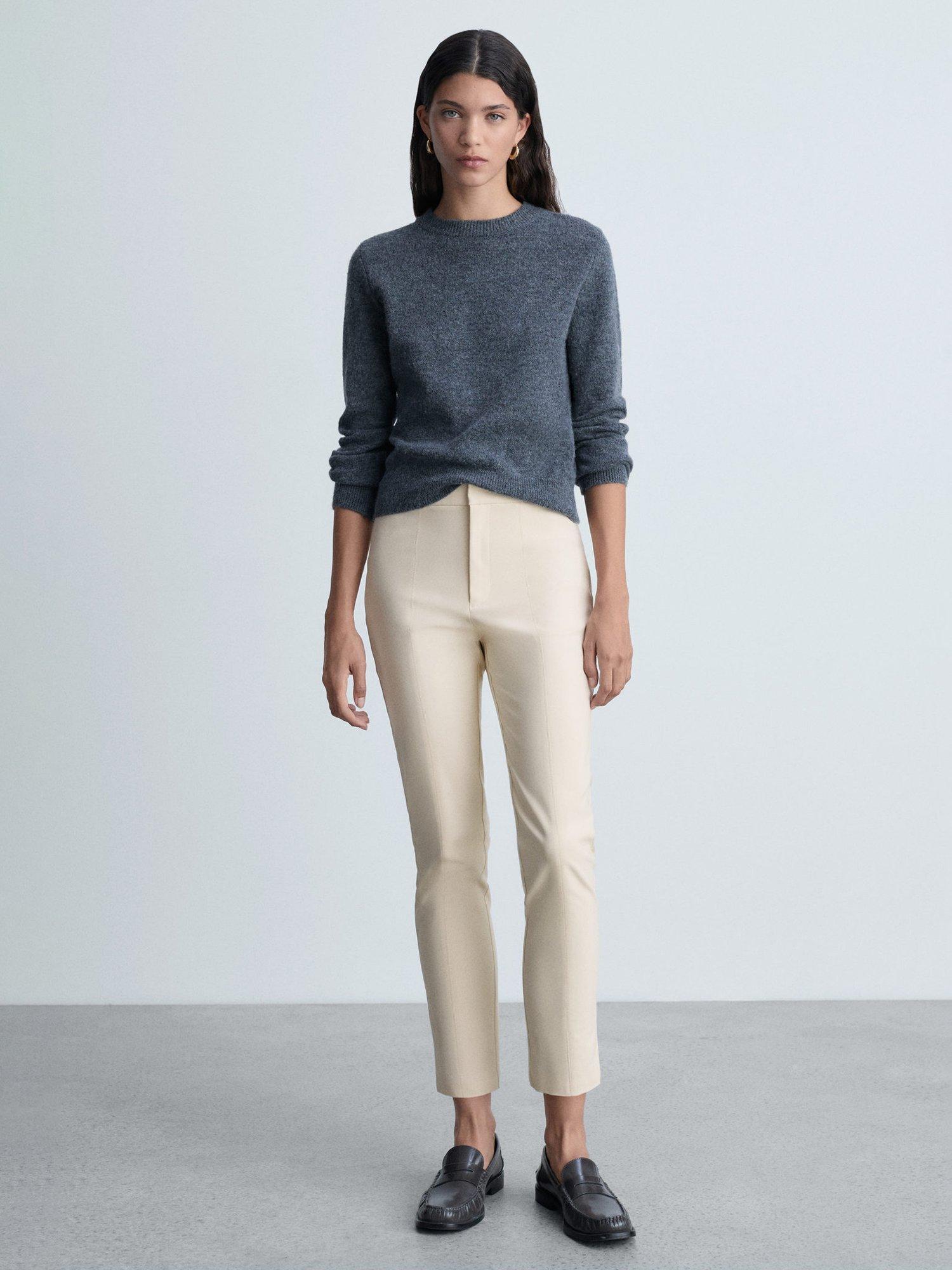 Product image 2 of 7, which shows Mango Malu Straight Trousers, Cream, 8