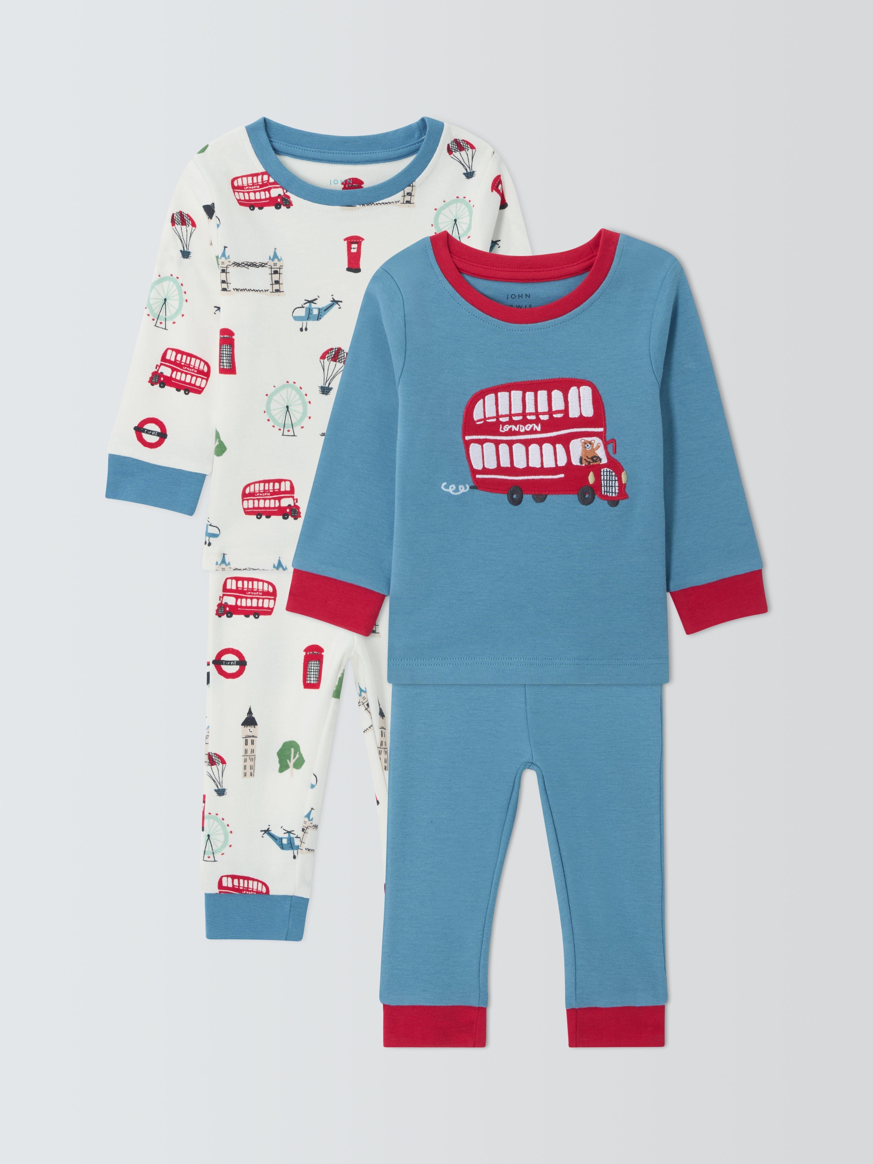 Product image 1 of 3, which shows John Lewis Baby London Pyjamas, Pack of 2, Blue, 3-6 months