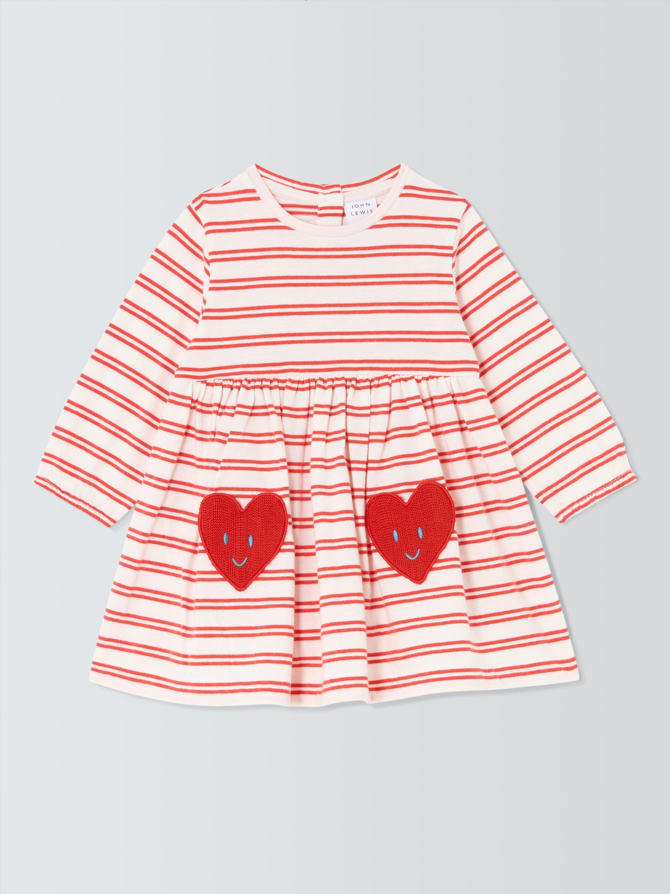 Product image 1 of 3, which shows John Lewis Baby Heart Pocket Dress, Pink, 0-3 months