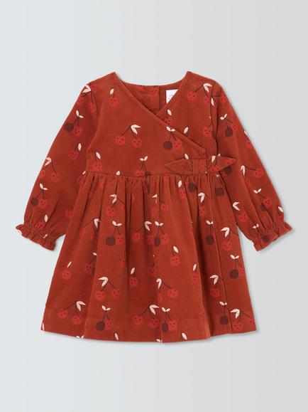 John Lewis Baby Cherry Print Dress, Red, Red