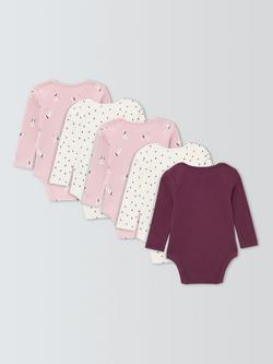 John Lewis Baby Spotty Dogs Long Sleeve Bodysuits, Pack of 5, Purple Multi - view 2, Purple Multi