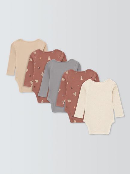 John Lewis Baby Bears Long Sleeve Bodysuits, Pack of 5, Neutral Multi - view 2, Neutral Multi