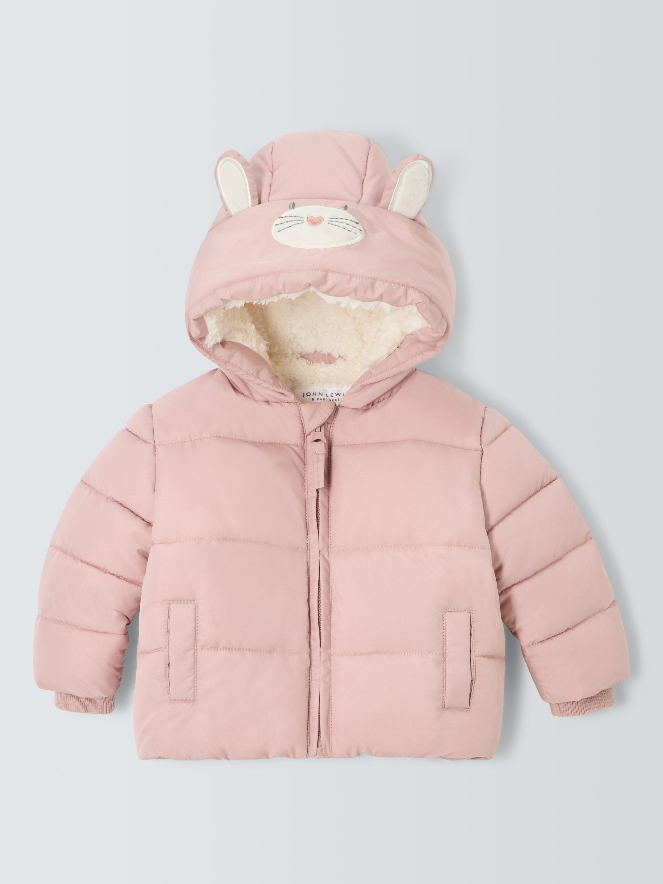 Product image 1 of 3, which shows John Lewis Baby Bunny Hood Padded Jacket, Pink, 3-6 months