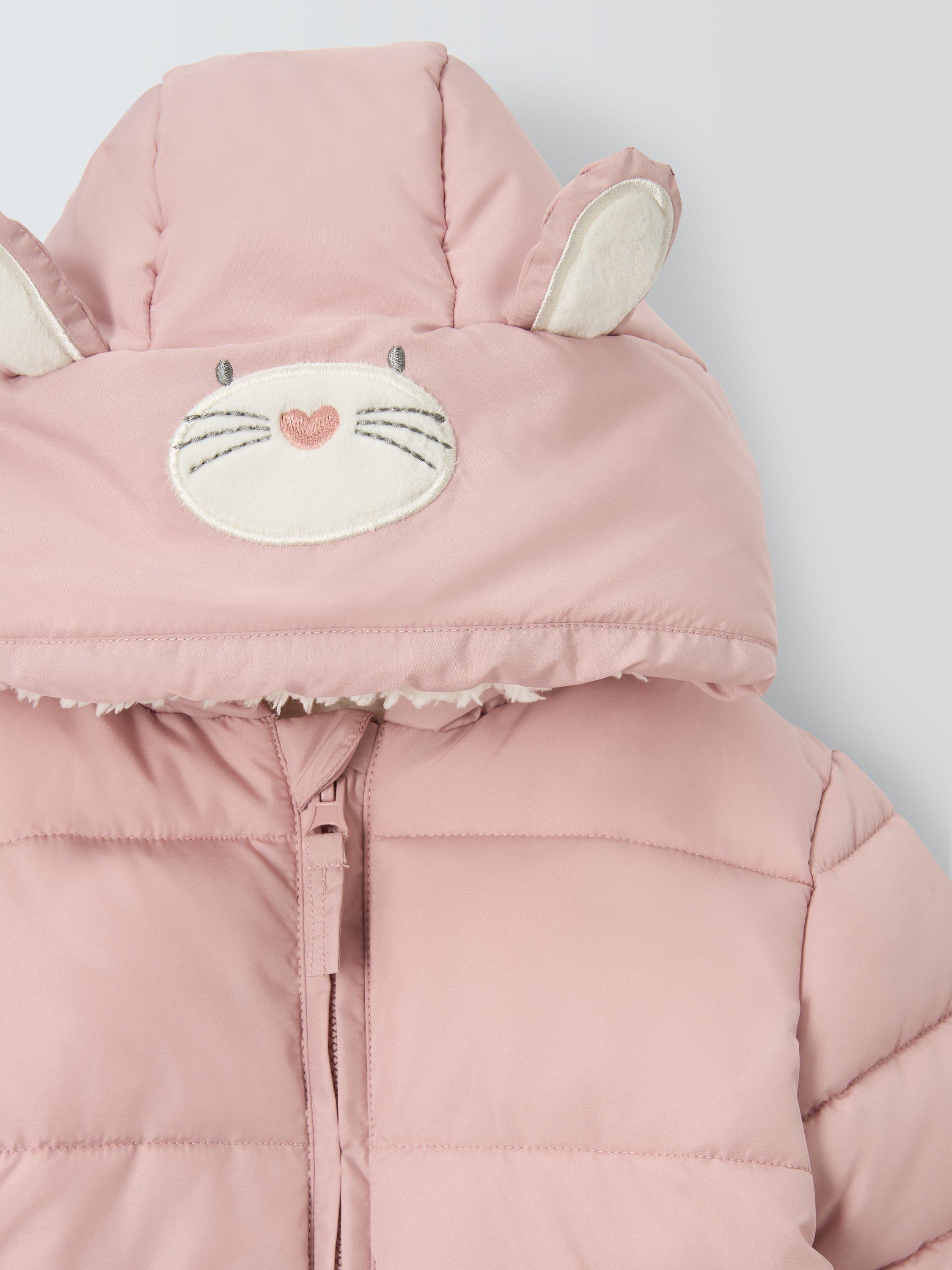 Product image 3 of 3, which shows John Lewis Baby Bunny Hood Padded Jacket, Pink, 3-6 months