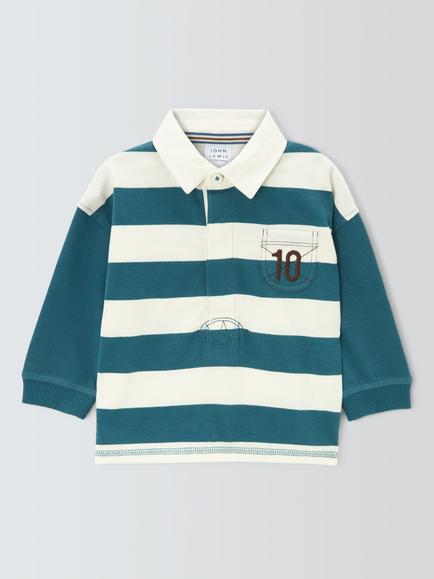 John Lewis Baby Striped Rugby Shirt, Blue, Blue