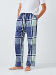 John Lewis Organic Cotton Brushed Check Lounge Trousers, Blue Mid
