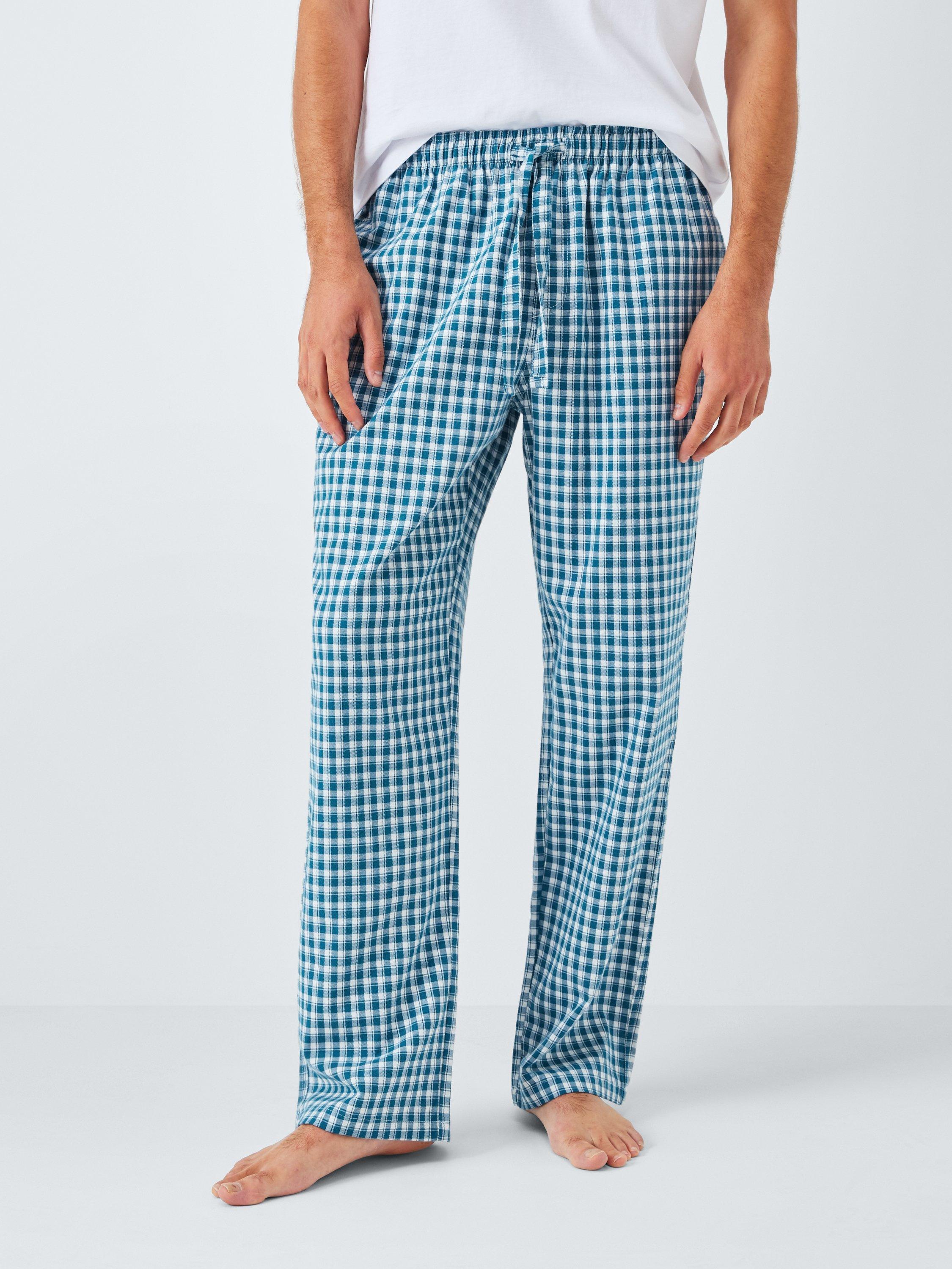 Product image 1 of 6, which shows John Lewis Organic Cotton Gingham Check Lounge Trousers, Blue Mid, S