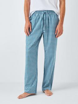 John Lewis Organic Cotton Gingham Check Lounge Trousers, Blue Mid, Blue Mid