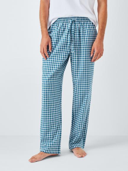 John Lewis Organic Cotton Gingham Check Lounge Trousers, Blue Mid, Blue Mid