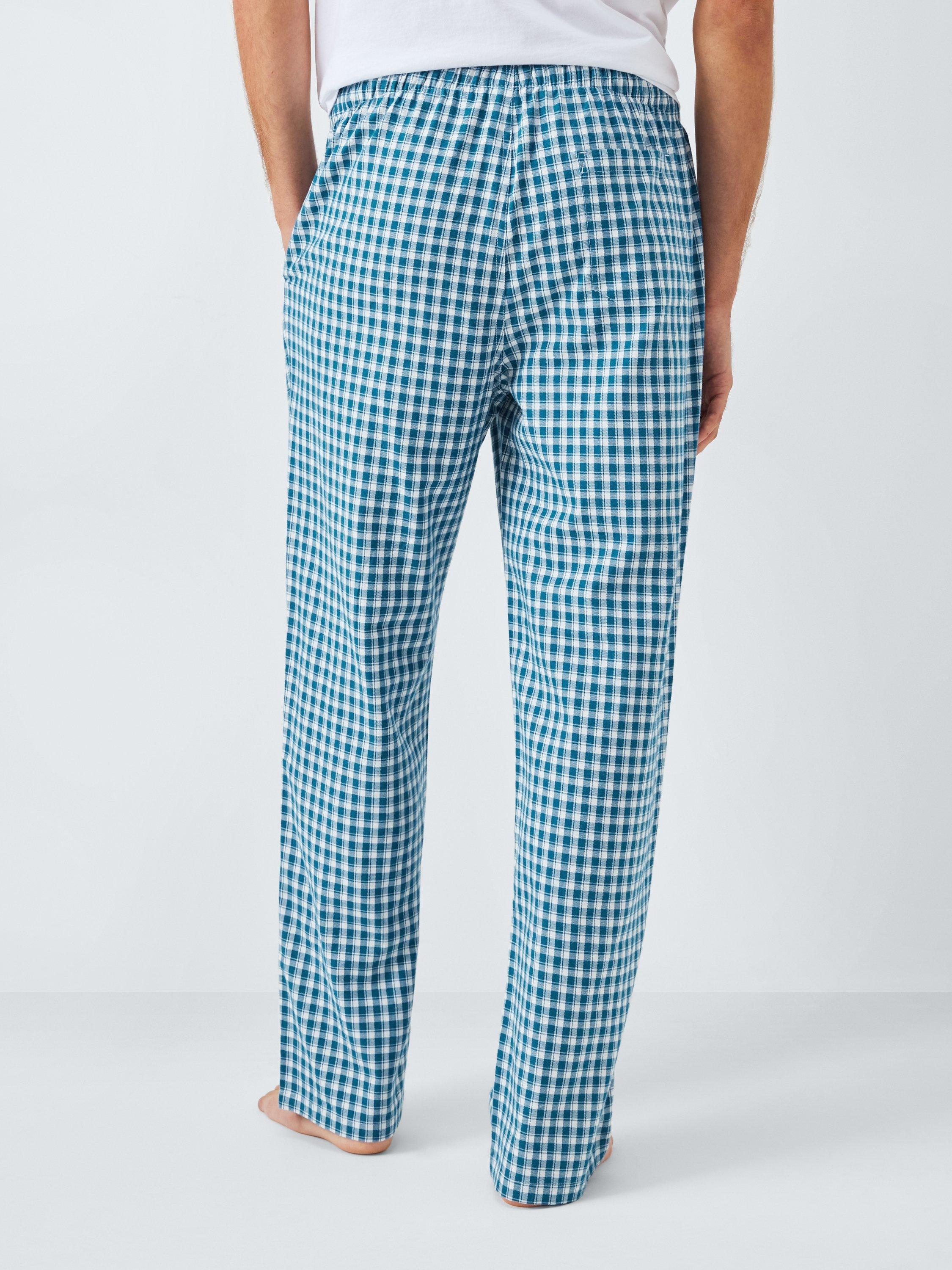Product image 2 of 6, which shows John Lewis Organic Cotton Gingham Check Lounge Trousers, Blue Mid, S