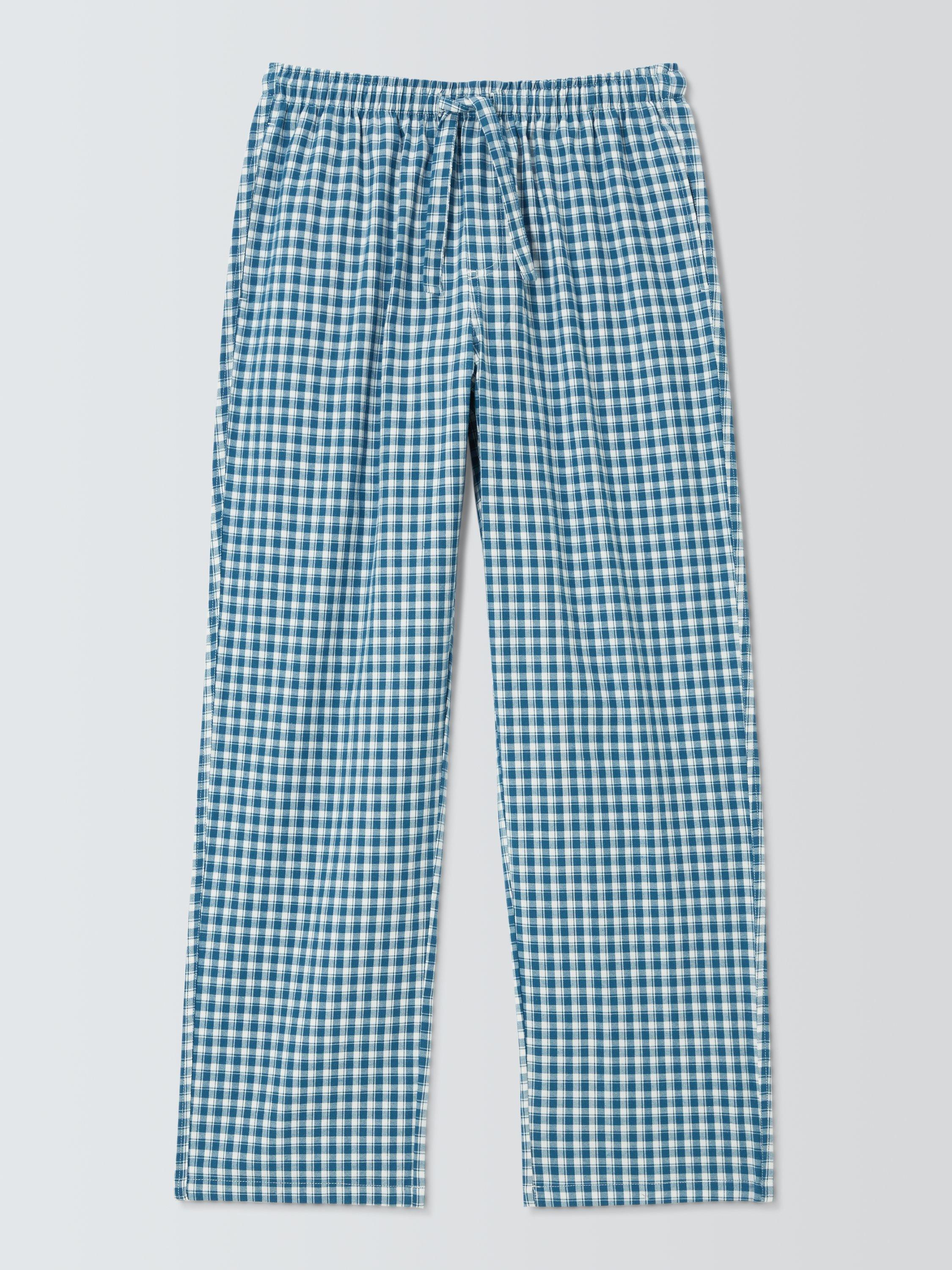 Product image 4 of 6, which shows John Lewis Organic Cotton Gingham Check Lounge Trousers, Blue Mid, S