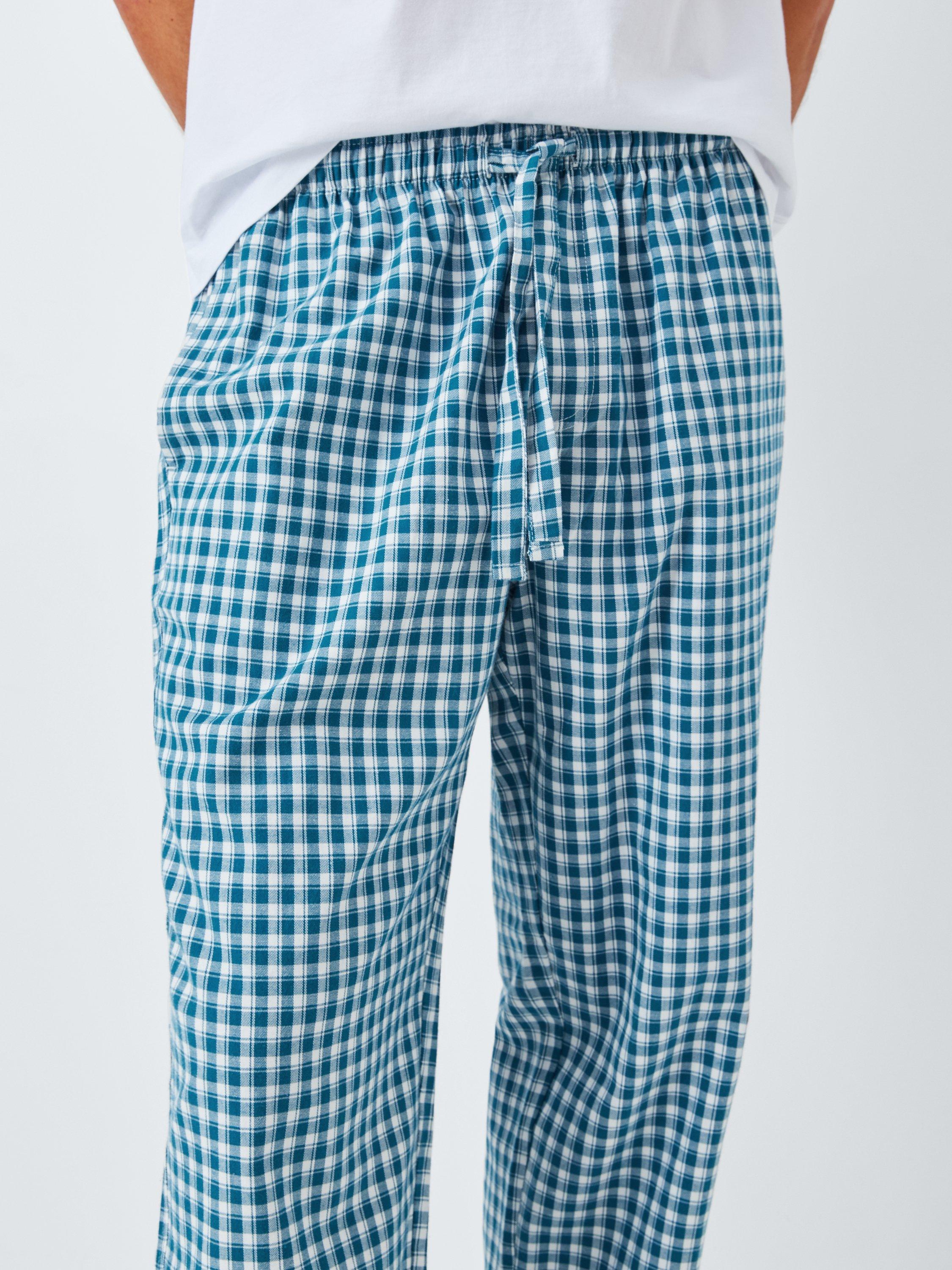 Product image 5 of 6, which shows John Lewis Organic Cotton Gingham Check Lounge Trousers, Blue Mid, S