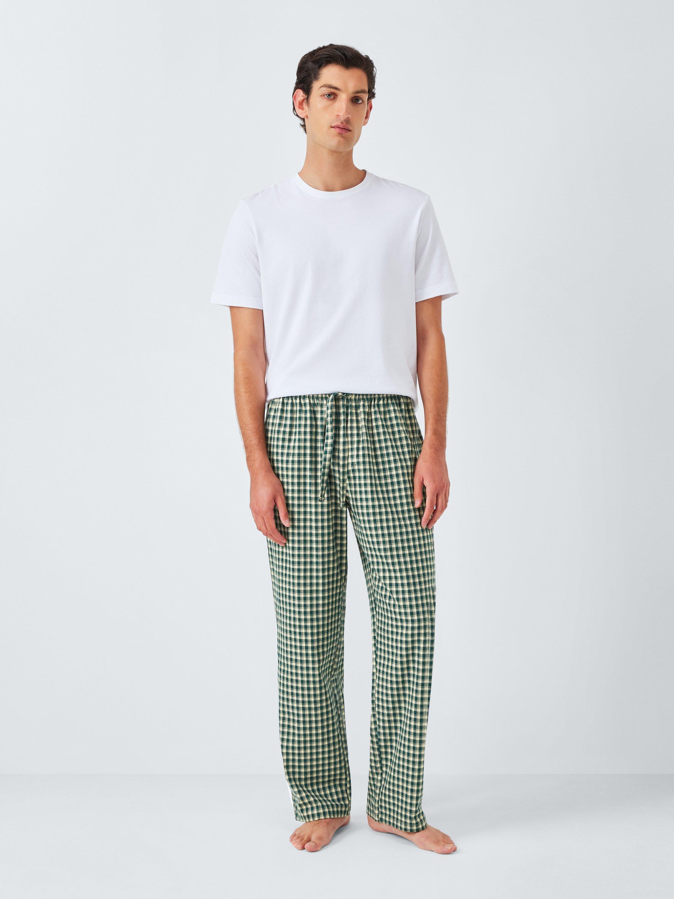 John Lewis Organic Cotton Gingham Check Lounge Trousers, Green Dark