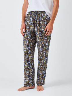 John Lewis Organic Cotton Floral Print Lounge Trousers, Blue Navy, Blue Navy
