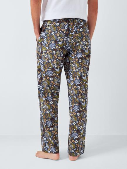John Lewis Organic Cotton Floral Print Lounge Trousers, Blue Navy - view 2, Blue Navy