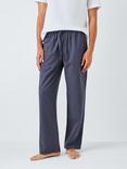 John Lewis Organic Cotton Seersucker Check Lounge Trousers, Blue Navy