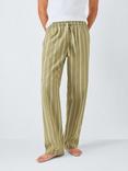 John Lewis Organic Cotton Stripe Lounge Trousers, Green Olive