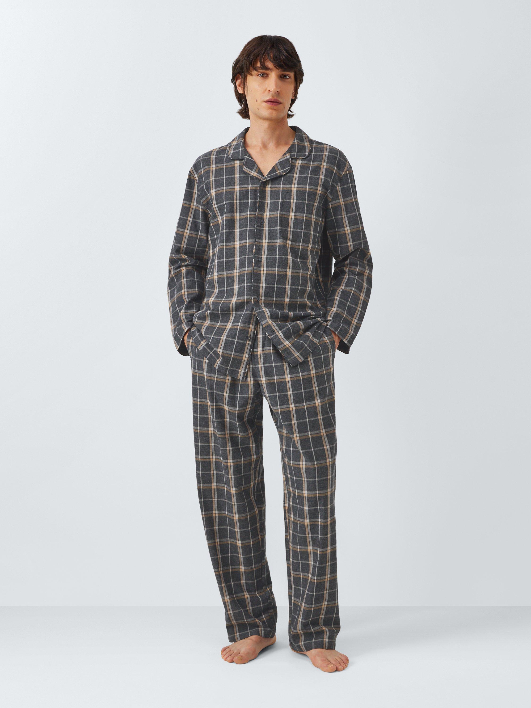 Product image 2 of 6, which shows John Lewis Organic Cotton Brushed Check Pyjama Set, Grey Charcoal, S