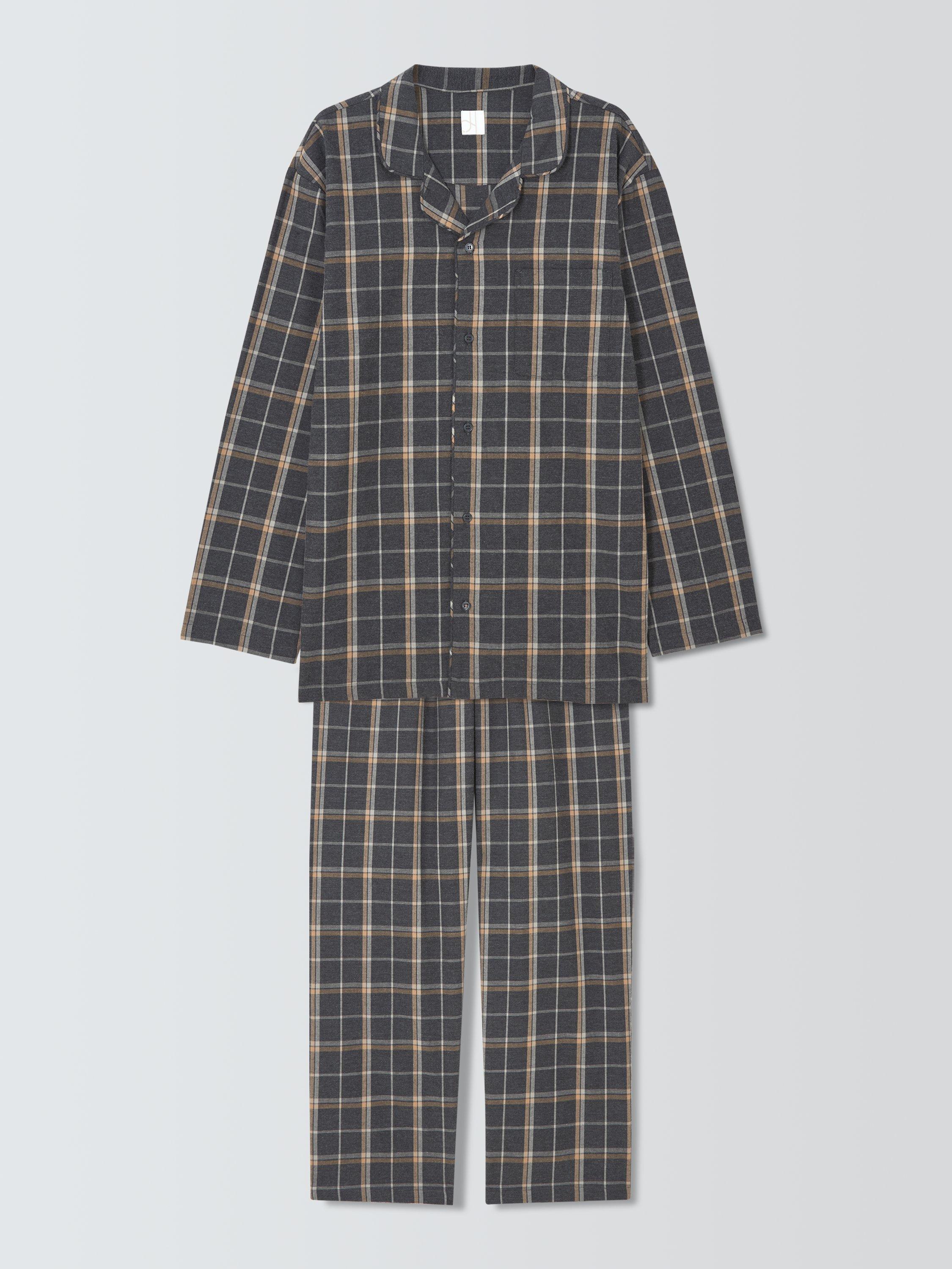 Product image 3 of 6, which shows John Lewis Organic Cotton Brushed Check Pyjama Set, Grey Charcoal, S