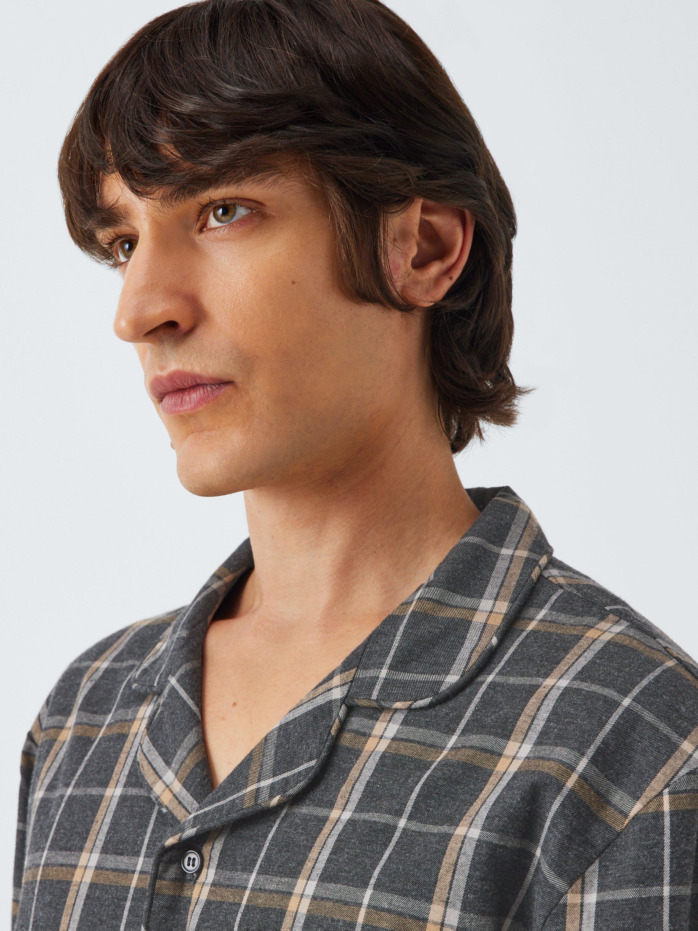 Product image 5 of 6, which shows John Lewis Organic Cotton Brushed Check Pyjama Set, Grey Charcoal, S