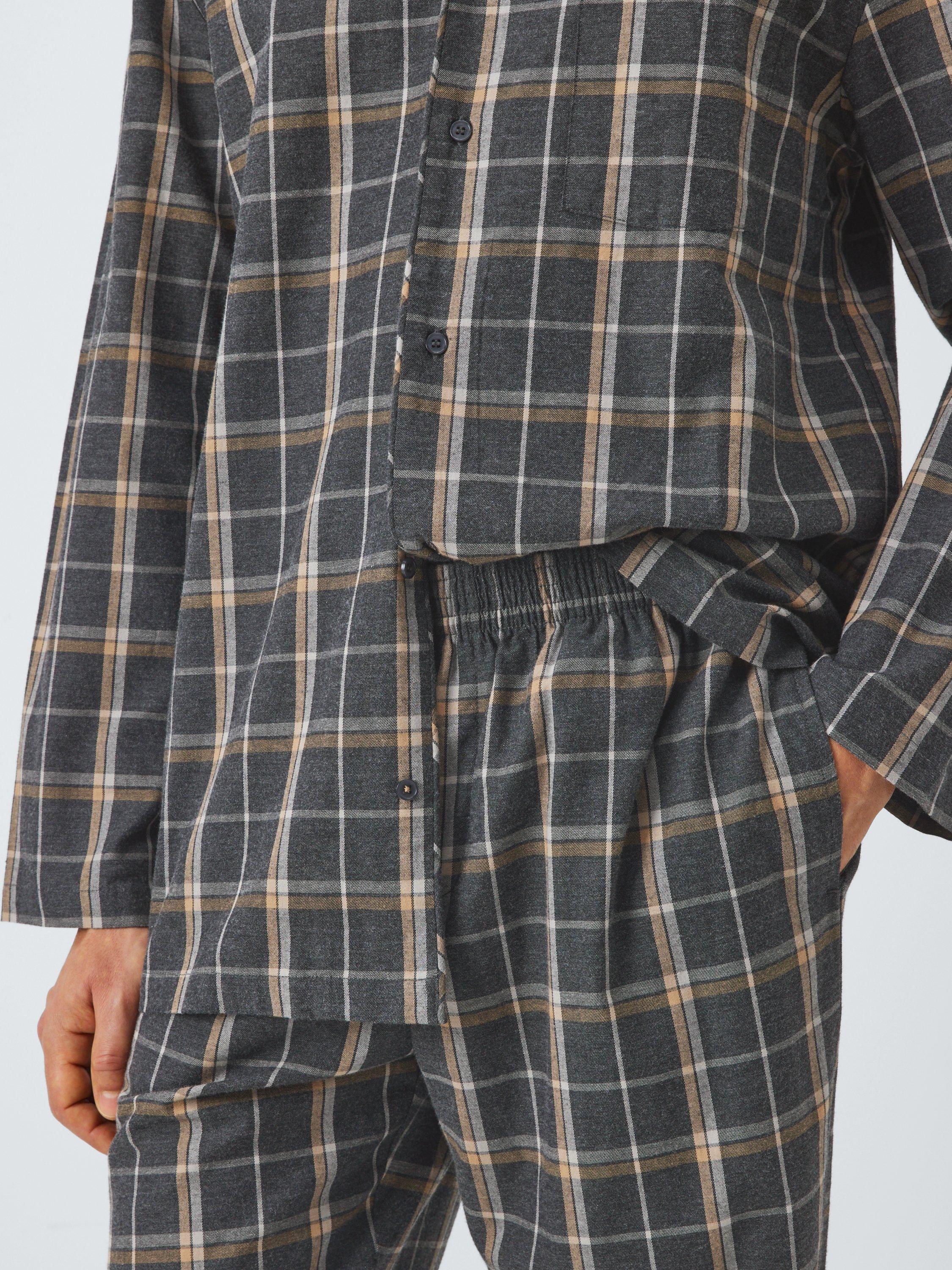 Product image 6 of 6, which shows John Lewis Organic Cotton Brushed Check Pyjama Set, Grey Charcoal, S
