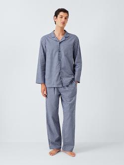 John Lewis Organic Cotton Gingham Check Pyjama Set, Blue Navy, Blue Navy