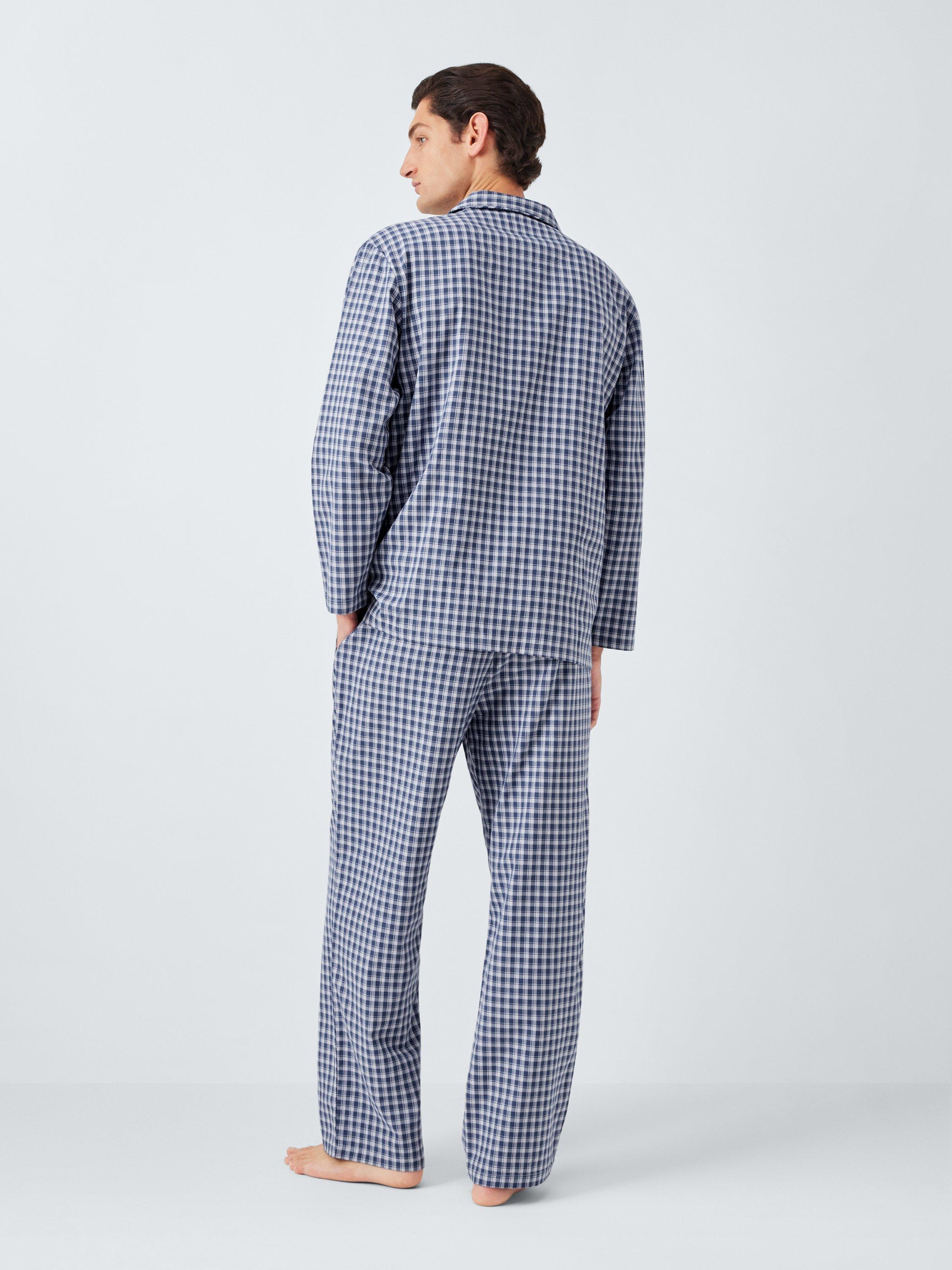 Product image 2 of 5, which shows John Lewis Organic Cotton Gingham Check Pyjama Set, Blue Navy, S